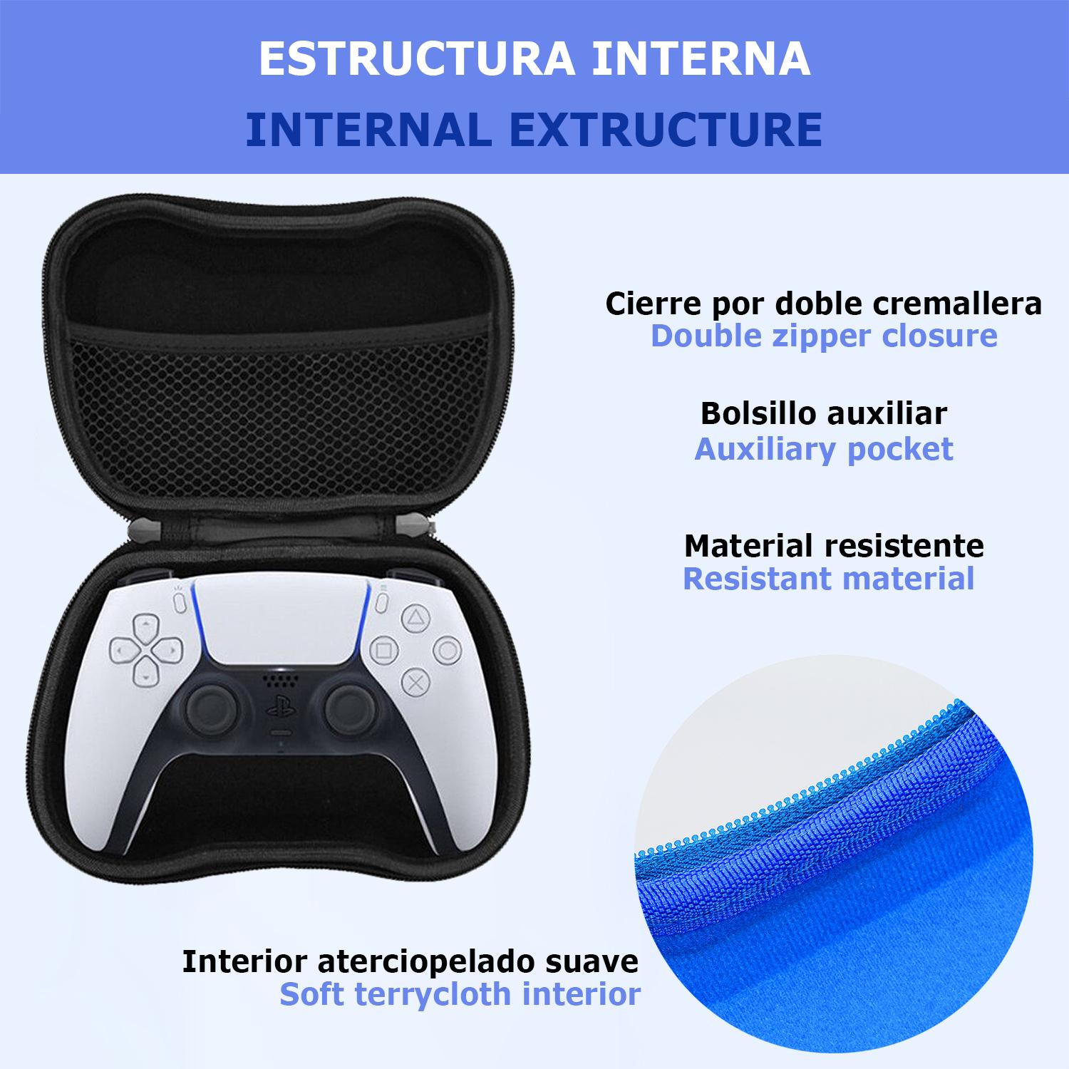 Cover per controller PS5. Semirigido, con manico, interno in morbido velluto e chiusura con zip.