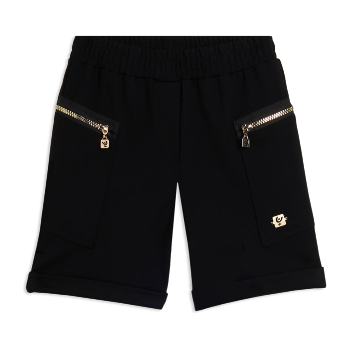 Shorts Junior con zip dorate e risvolto