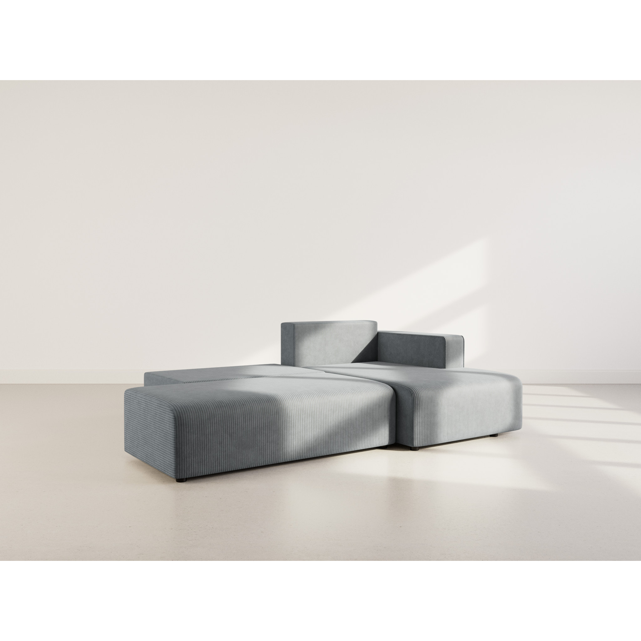 Topaze - canapé d'angle droit 4 places convertible avec coffre en velours côtelé - Gris foncé