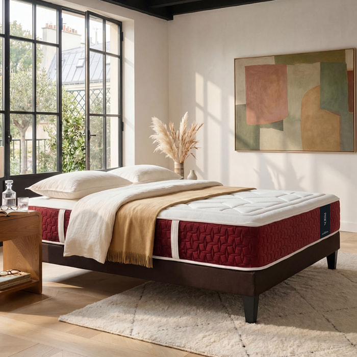 Ensemble Matelas Passion mémoire de forme - 32 cm mémoire de formeavec Sommier Tissus Gris