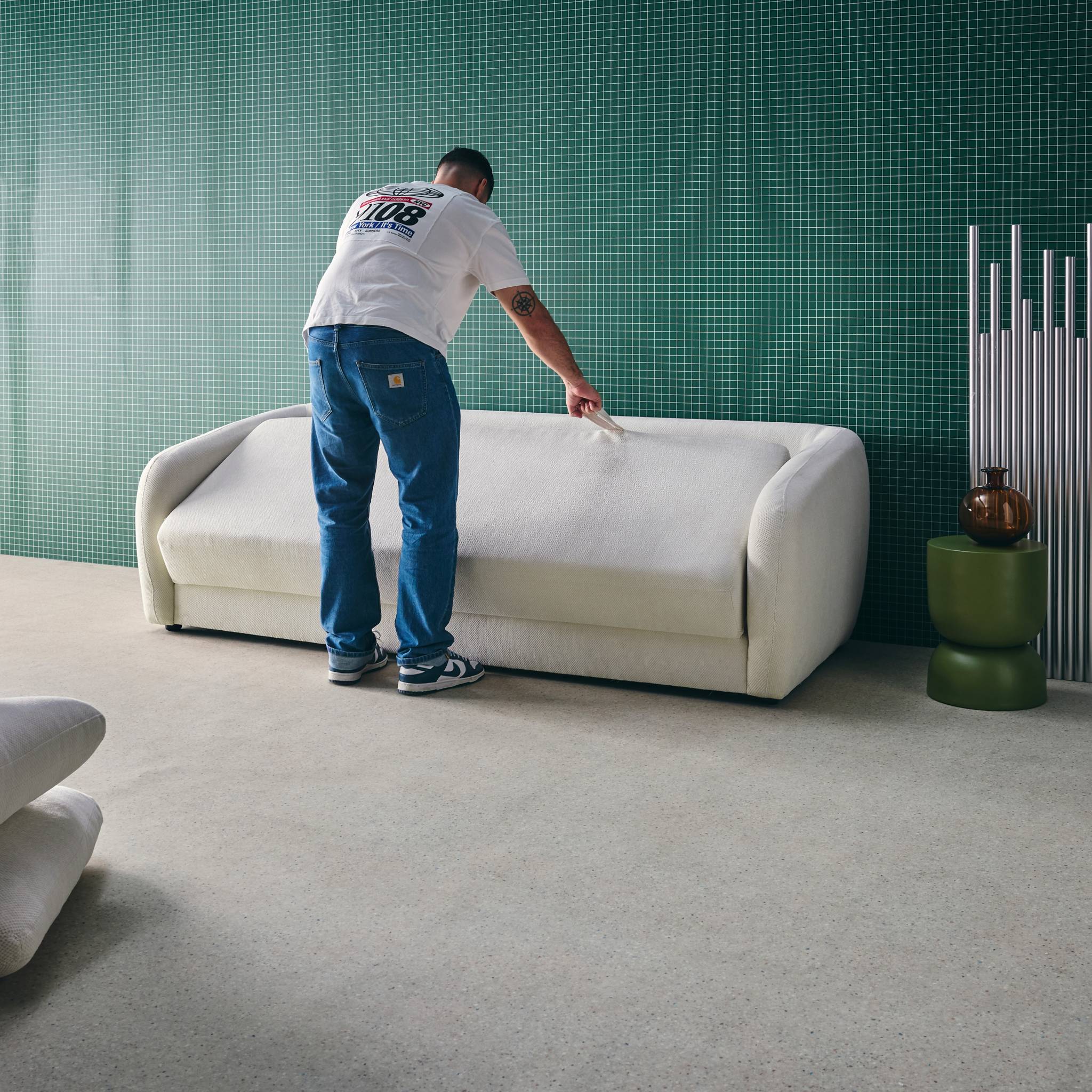 Canapé convertible 3 places tissu chenille blanc - L 220 x P 95 x H 76cm - Twist