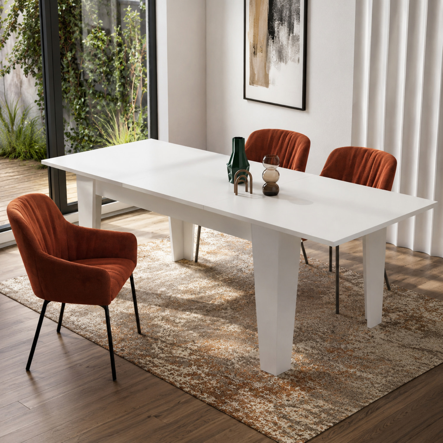 Tavolo da Pranzo Allungabile Da 160 A 220 Cm Gambe a Spillo Design Moderno 10 Posti Estensibile Guide In Metallo Cucina Salotto Soggiorno Bianco