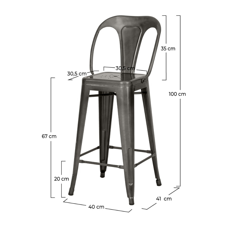 Lot de 2 chaises pour îlot central 67 cm en métal gris anthracite - Indus