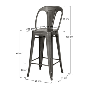 Lot de 2 chaises pour îlot central 67 cm en métal gris anthracite - Indus