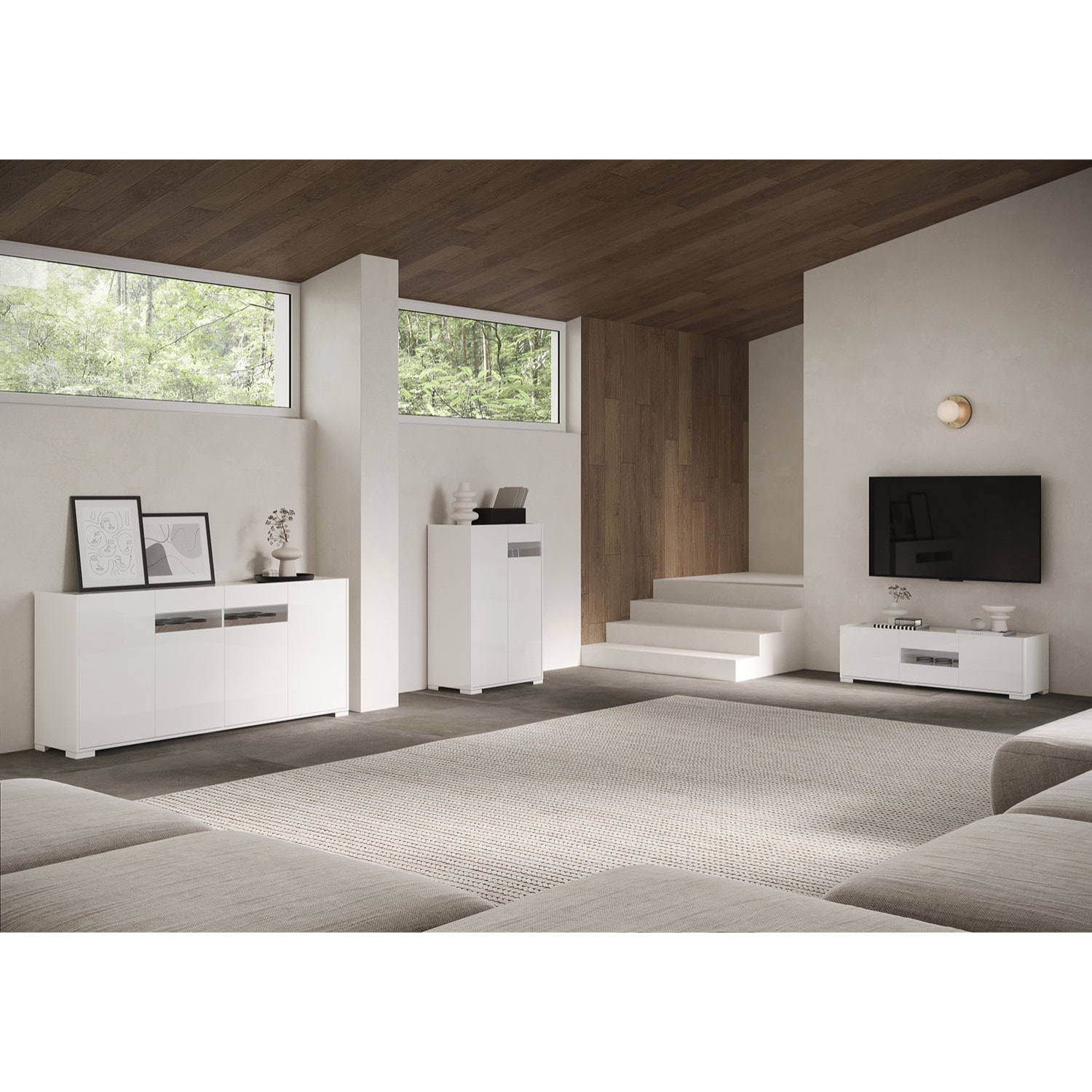 Buffet haut 2 portes 70x35x110 cm Riflesso blanc brillant