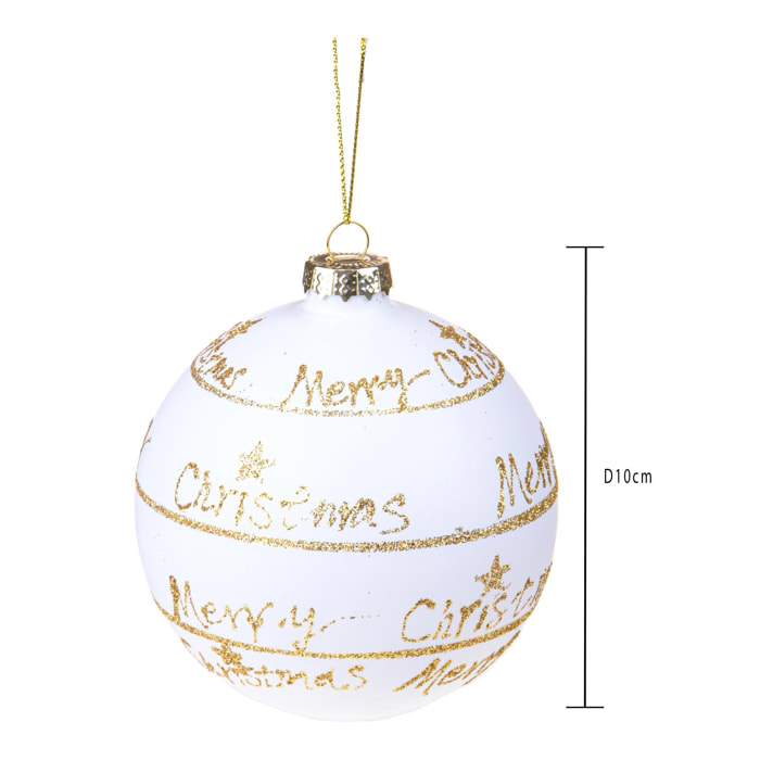 Sfera Merry Christmas - Pezzi 4 - Colore Bianco - 10x10Hx10cm - Bianchi Dino