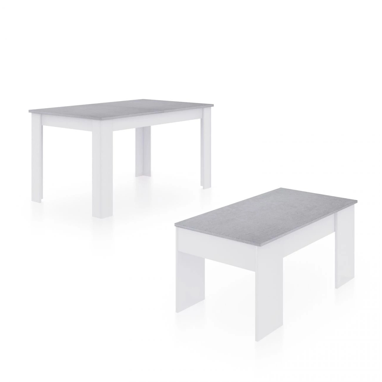 Pack mesa de comedor 140 y mesa de centro Vita Blanco Artik (Blanco Mate) - Gris Cemento