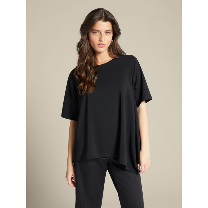 Elena Mirò - T-shirt ampia asimmetrica - Nero