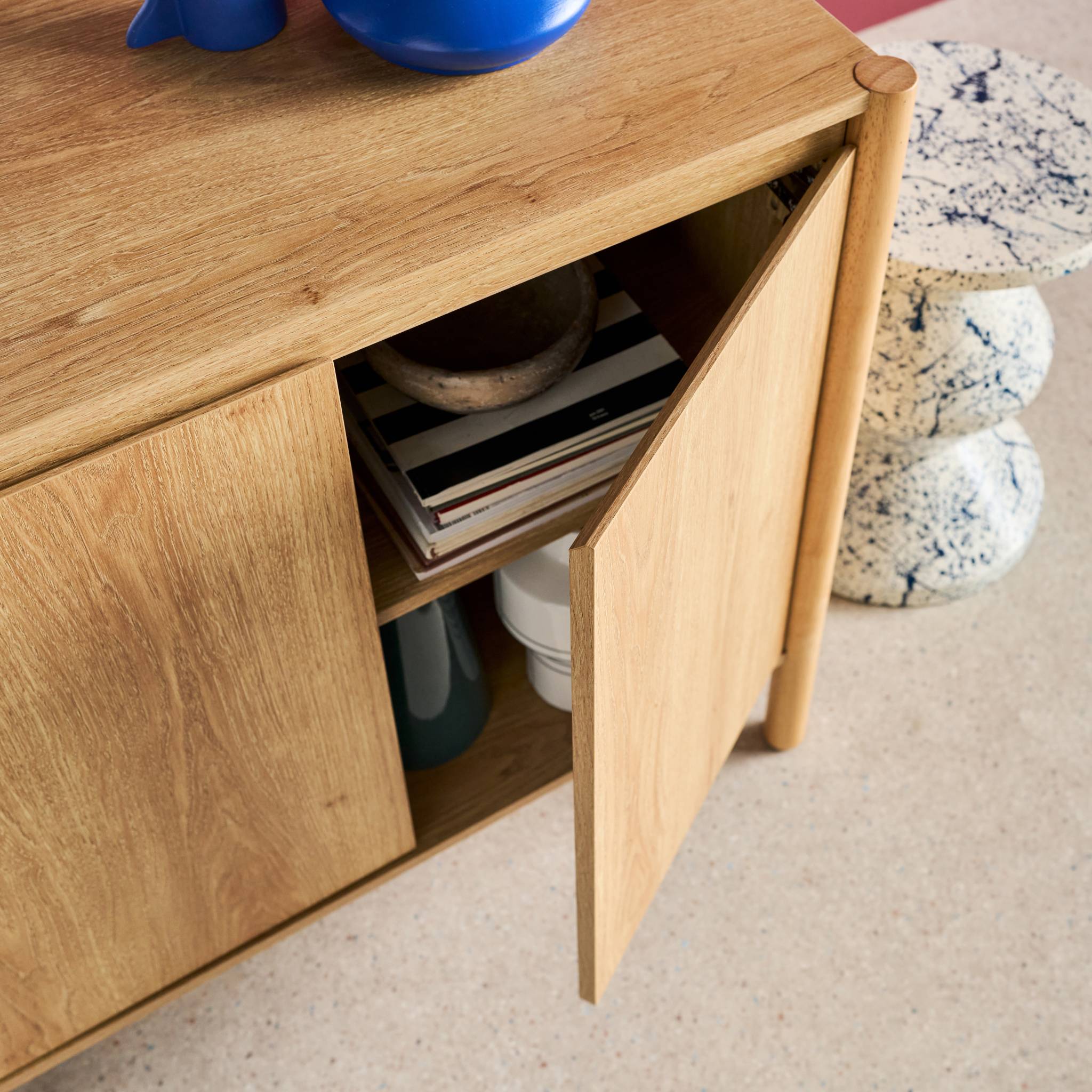 Buffet décor bois 2 portes naturel - 80 x 42 x 78.5 cm - Harmony