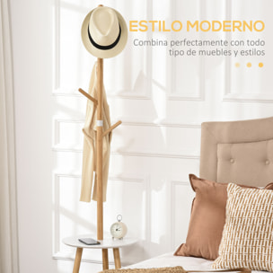 HOMCOM 2 en 1 Perchero de Pie de Bambú Perchero Árbol de Pasillo con 2 Estantes 5 Ganchos para Ropas Bolsas y Marco de Aluminio para Entrada Dormitorio 39,5x39,5x171 cm Natural
