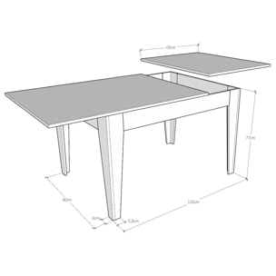 Table Cico Mix 90x120 + 60 Cadre Frêne Blanc / Dessus Noyer