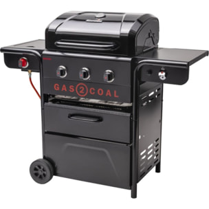 Barbecue gaz CHAR BROIL Gas2Coal 2.0 Special Edition,sur chariot, 4 brûleurs dont 1 latéral, surface de cuisson 64 x 45 cm