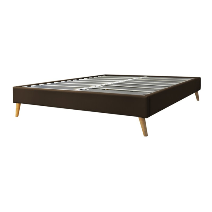 Sommier à lattes flexibles | Robuste et confortable | Cadre à lattes & pieds scandinaves | Simili cuir | Chocolat