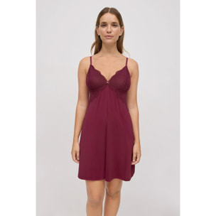 Camicia da notte in pizzo granato con spalline regolabili