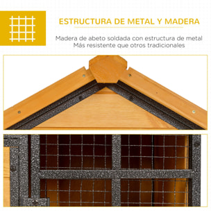 Conejera de Exterior Jaula para Mascotas Pequeñas 2 Niveles con Rampa Bandeja Extraíble de Madera y Metal 122x63x92 cm para Conejos Cobayas Madera y Gris