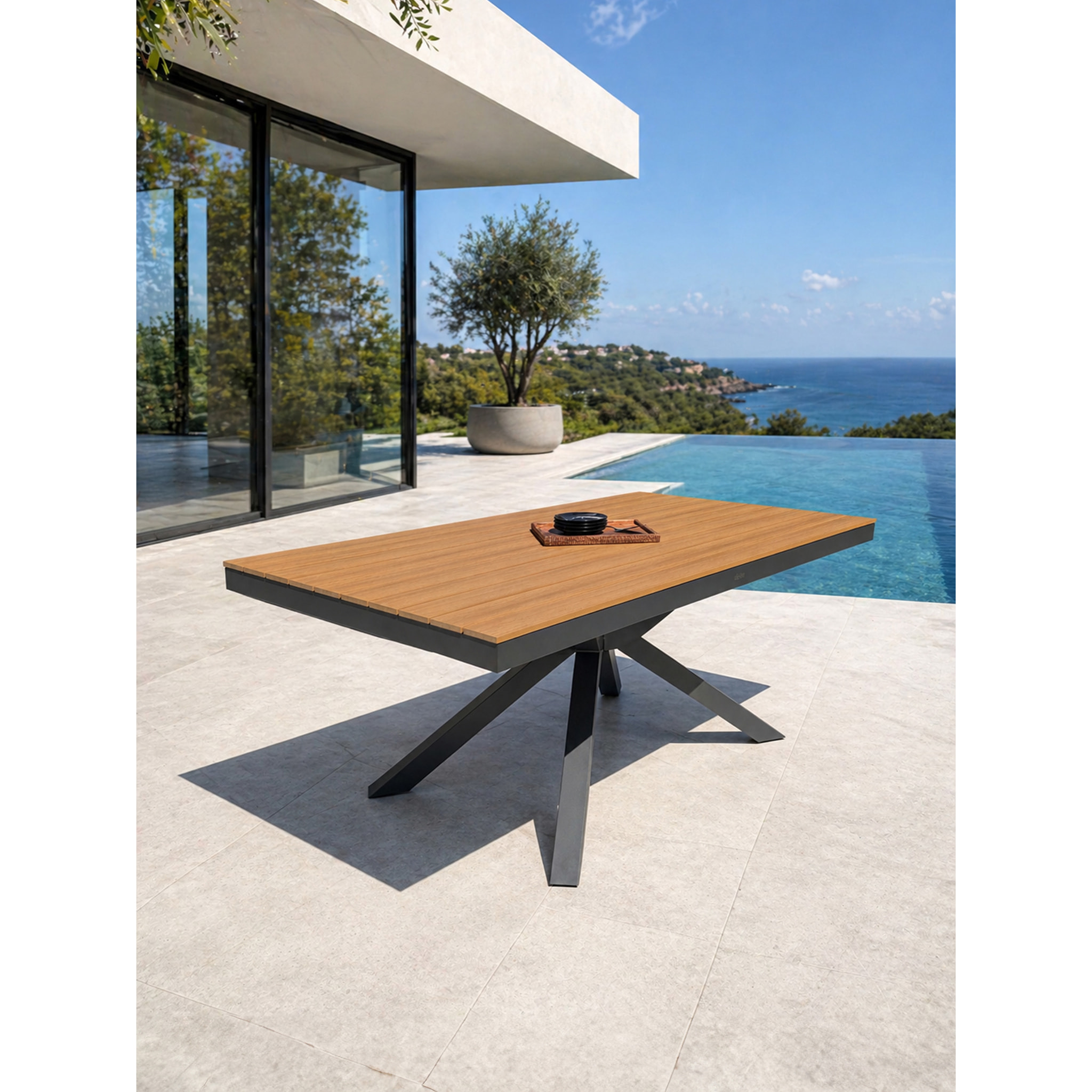 LAMU - Table de jardin en alu plateau polywood aspect bois - Gris anthracite