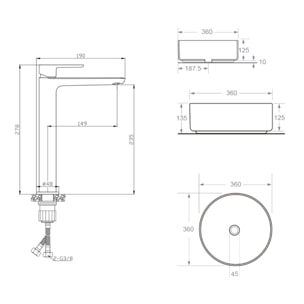 PixL 36 x 12,5 cm vasque à poser + Swiss Aqua Technologies Mood mitigeur lavabo XL + Ceramia PixL bonde (CEPX36PMSAT285C)