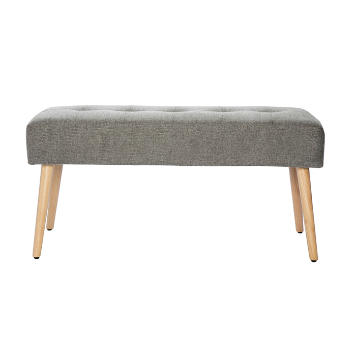 Banc scandinave capitonné en tissu effet velours texturé gris clair et bois clair L96 cm GUESTA