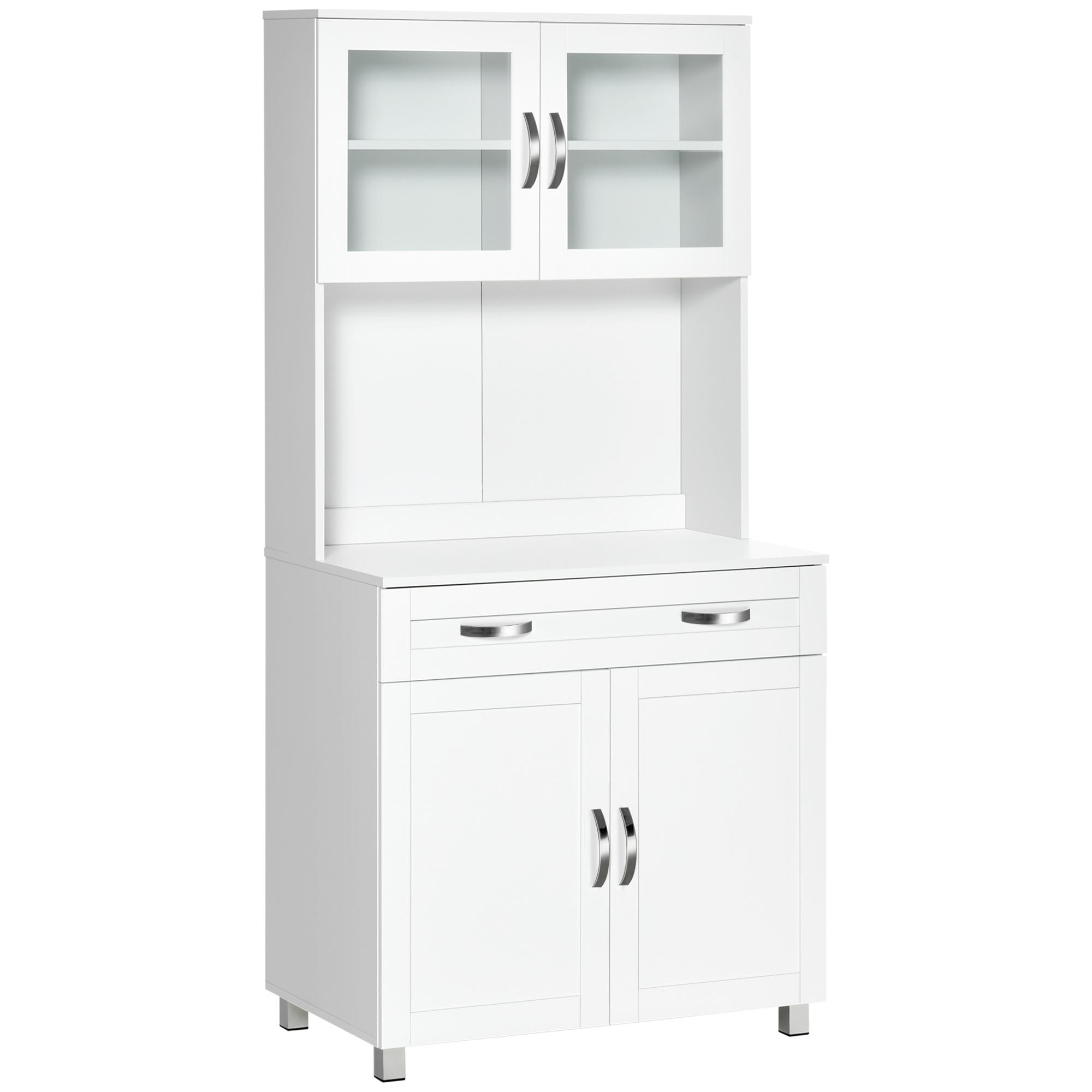 HOMCOM Armoire de cuisine contemporaine multi-rangement 2 placards portes grand tiroir coulissant panneaux MDF blanc