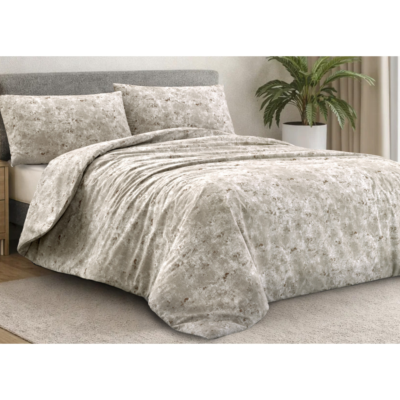 Parure Copripiumino in 100% Cotone Made iun Italy Elegante Disegno Mitril Colore Bronzo