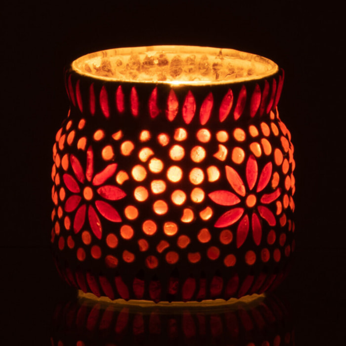 J-Line bougeoir Bram - verre - blanc/rouge - medium  - 4 pcs