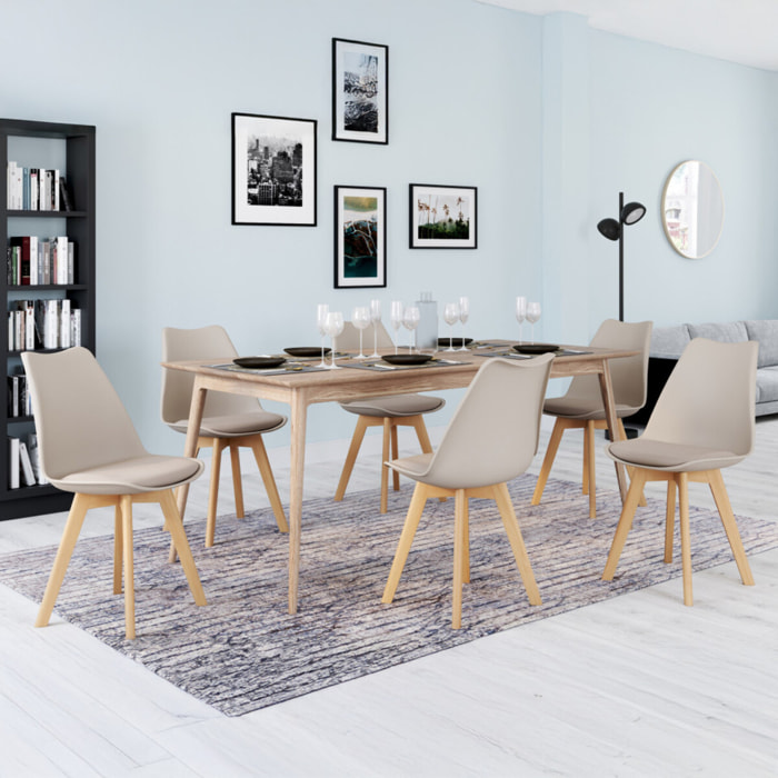 Chaises Nordia beige pieds bois - lot de 6