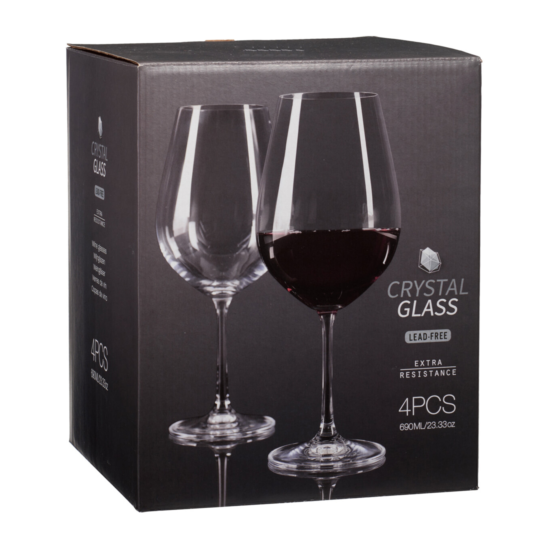 Juego de 4 copas de vino tinto cristalinas de 690ml