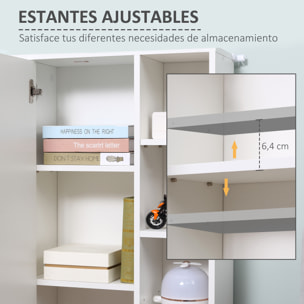 kleankin Armario de Suelo para Baño de Madera con 8 Compartimentos Abiertos y 1 Puerta con Estantes Ajustables Mueble Auxiliar Multiusos para Cocina Salón 71x22x100 cm Blanco