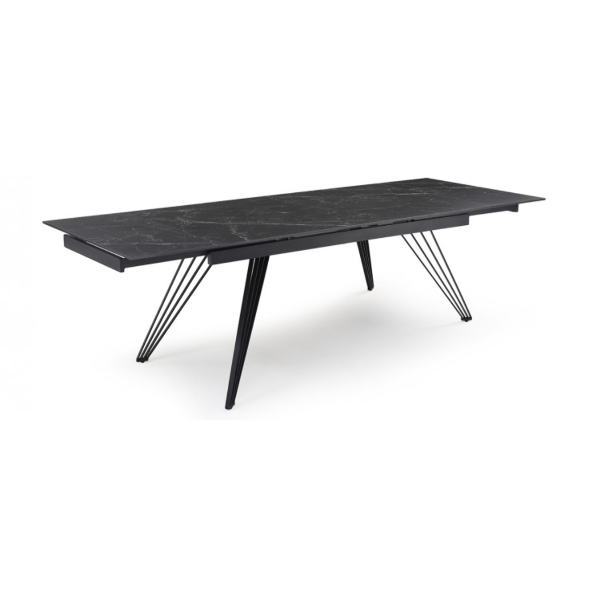 Table extensible en céramique marbré noir L160/240cm - 9 piètements - UNIK