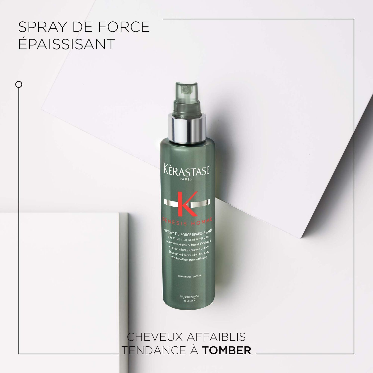 Genesis Homme - Spray de Force Épaississant pour cheveux affaiblis, tendance à s’affiner 150 ml