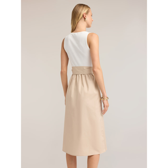 Motivi - Vestido flare en popelín con lazo en la cintura - Beige