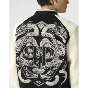 PHILIPP PLEIN Wool & Leather Varsity Bomber Jacket Dragons