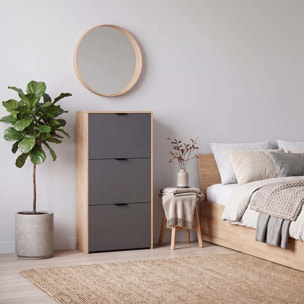 Zapatero de 3 puertas abatibles en roble canadian y gris grafito 60x113 cm Remi Roble Canadian - Gris Grafito