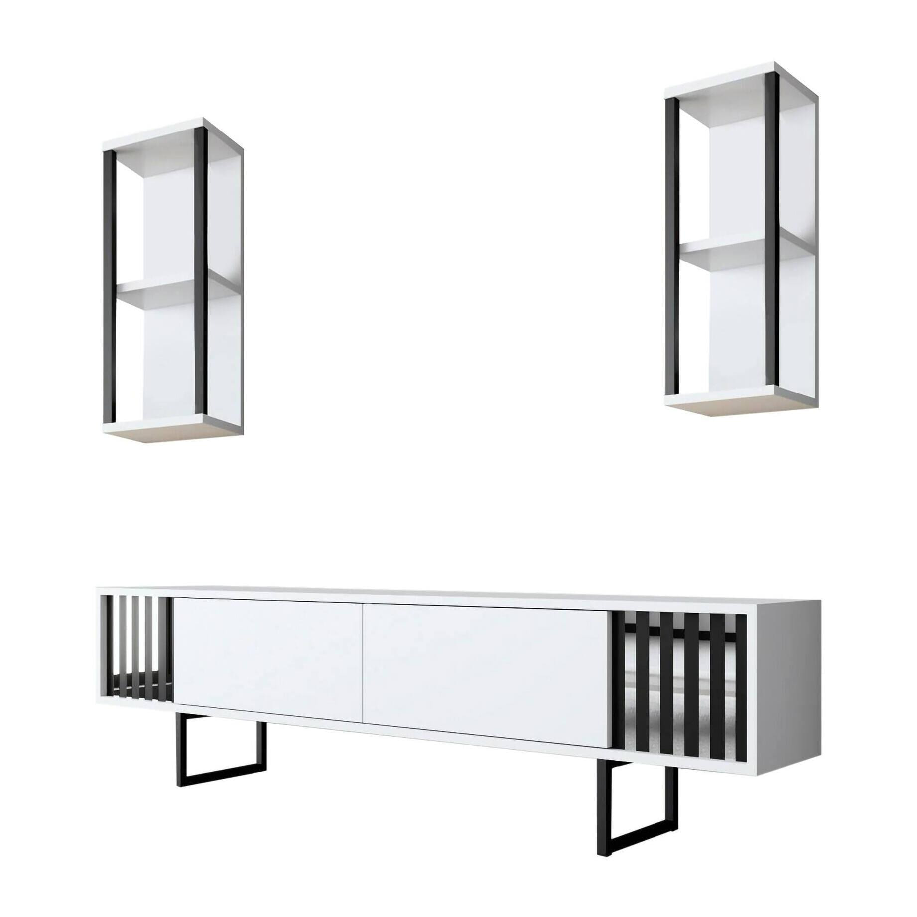 Mobile porta TV Dfantin, Credenza da soggiorno, Armadio basso per TV, Base parete attrezzata, 180x30h48 cm, Bianco e Nero