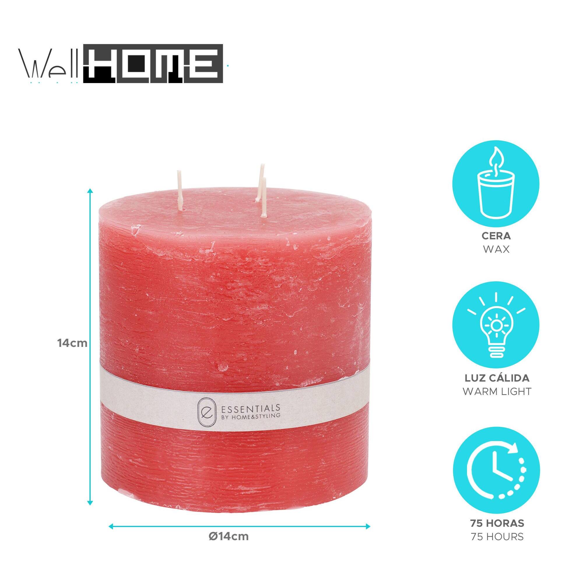 Vela Pilar Rojo Ø14x14cm con 75h de combustión