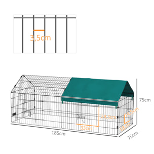 Jaula para Animales Pequeños Jaula para Roedores de Acero con Puertas y Tela Superior Jaula para Conejos Chinchillas Gallinas 185x75x75 cm Verde