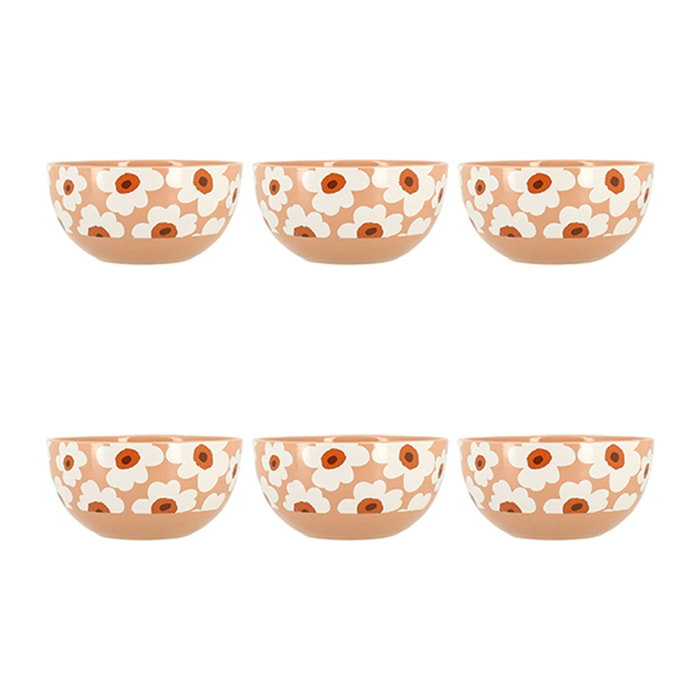 Lot de 6 bols en grès avec motifs à fleurs MARGUERITE