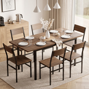 HOMCOM Conjunto de Mesa y 6 Sillas de Comedor de 7 Piezas, Mesa de Cocina Extensible 120-160 cm con 6 Sillas Apilables, Ahorro de Espacio, para 4-6 Personas, Marco Metálico, Marrón Efecto Madera