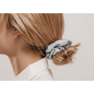 Federa Cuscino Letto Con Zip E Scrunchies Elastico Capelli 100% Seta Tinta Unita Grigio Chiaro