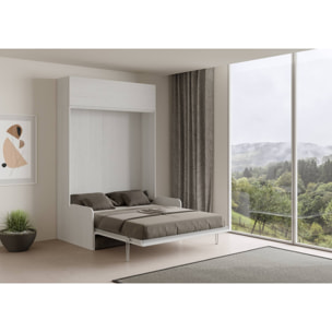 Cama abatible 160 vertical Kentaro Sofà con módulo a pared superior Fresno Blanco