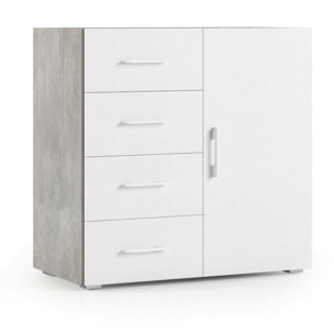 Credenza Aracnida, Mobile buffet a 1 anta e 4 cassetti, Madia da soggiorno, Armadietto multiuso con ripiani, 100% Made in Italy, 90x41h87 cm, Bianco e Cemento