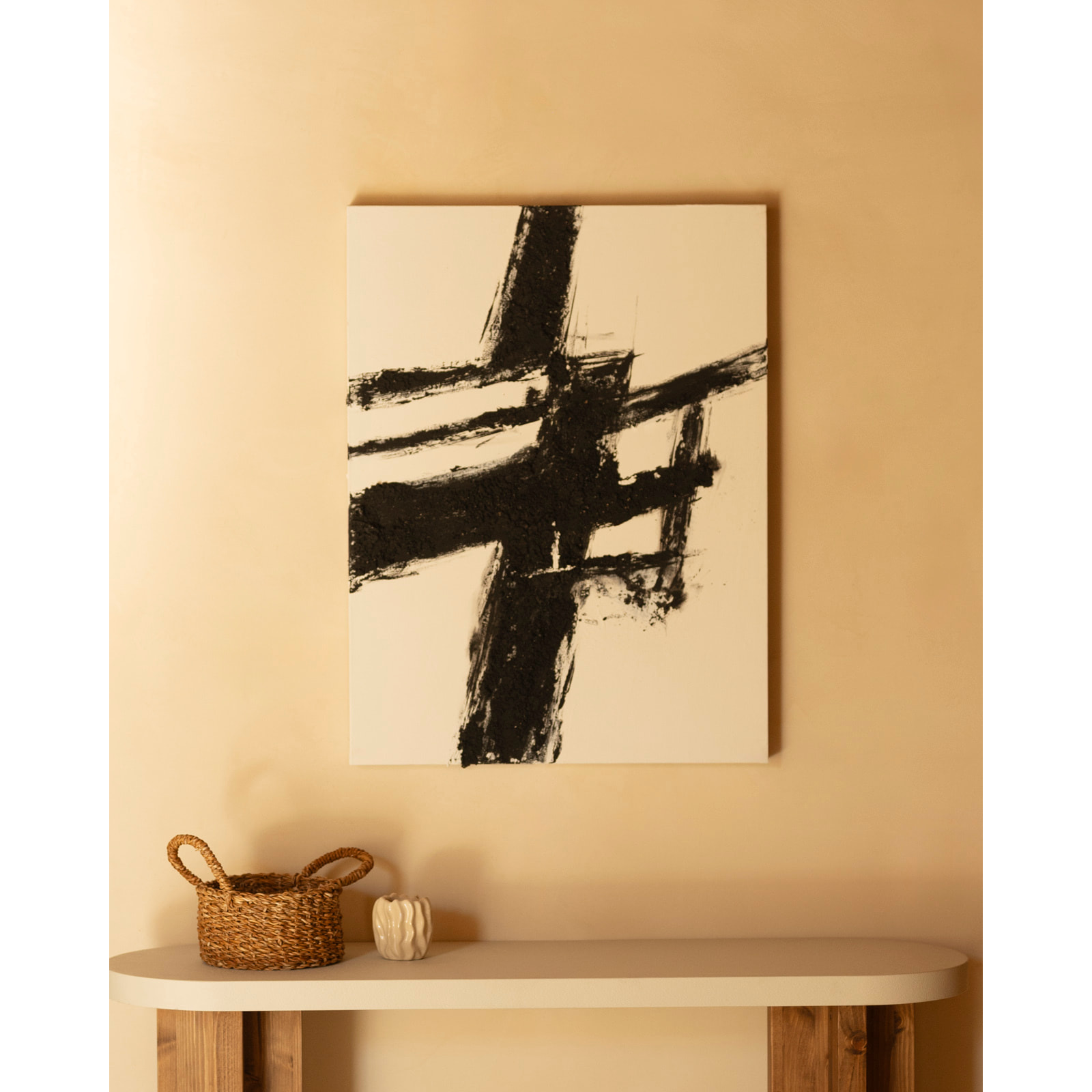 Cuadro blanco decorativo sobre lino con bastidor de madera pintado artesanalmente con pintura al óleo en varias medidas
