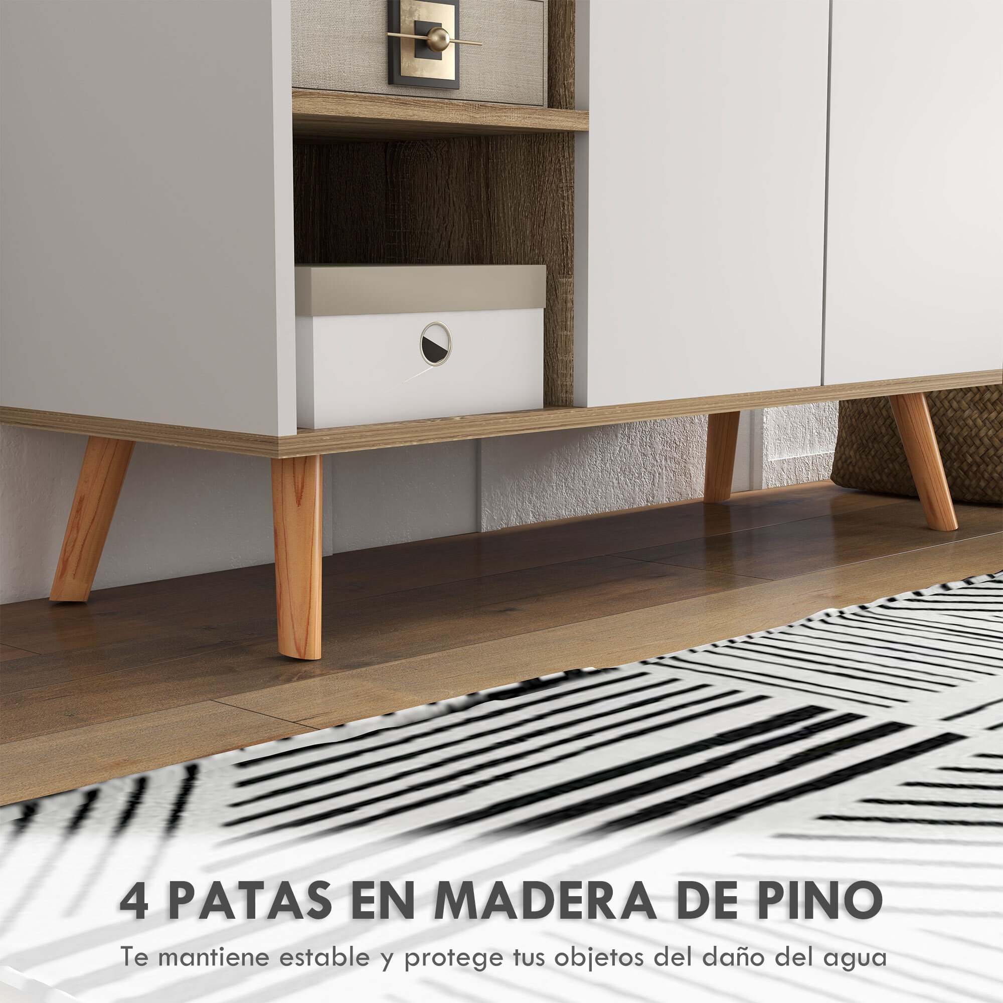 Aparador de Salón Moderno Aparador de Cocina con 1 Cajón 2 Puertas de Cierre Suave y Estantes Ajustables para Comedor Pasillo Dormitorio 95x35x85 cm Blanco y Natural