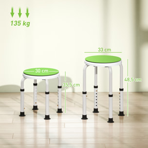 Tabouret de douche siège de douche - hauteur réglable, pivotant 360° - alu PP blanc vert