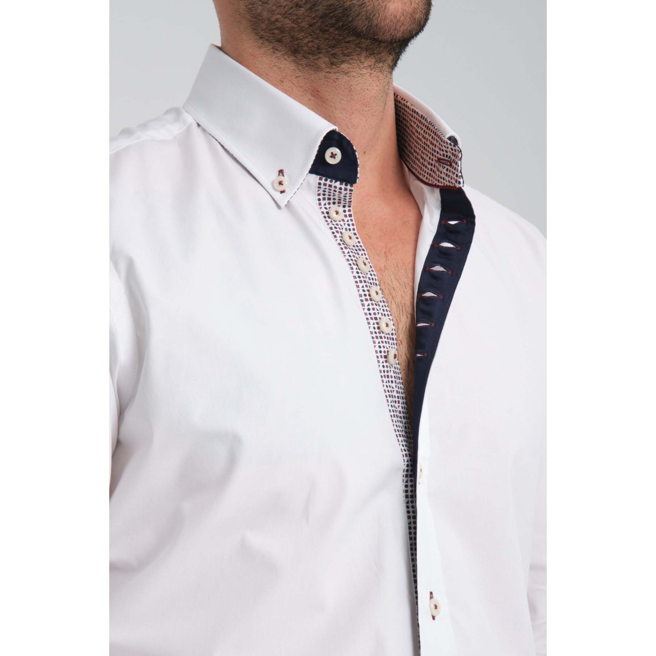 Camicia Uomo 1 Bottoni Button Down Slim Popeline Stretch Unito Bianco