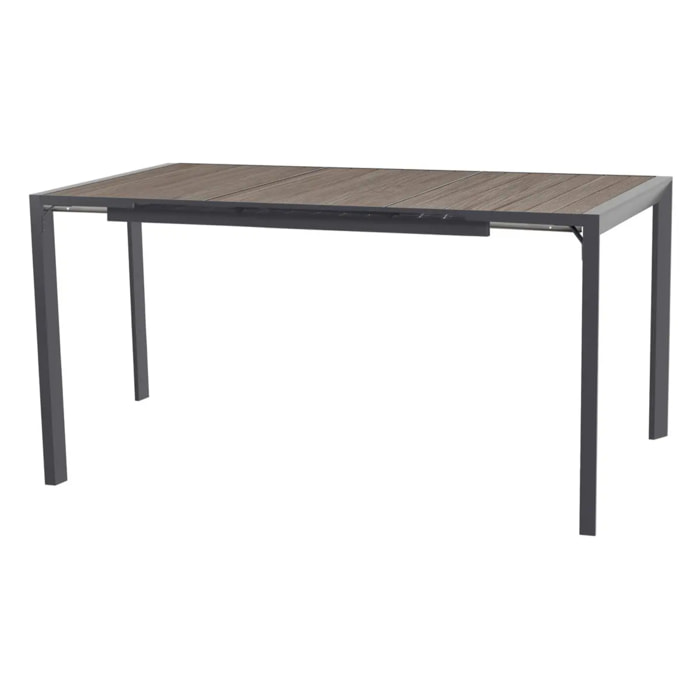 Table haute extensible de jardin "Evasion" seigle effet bois & graphite 8 places en aluminium traité époxy