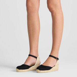 Alpargata de cuña 3 cm en lona de algodón con pulsera y hebilla