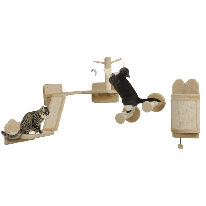 Mur d'escalade pour chat - arbre à chat design mural - griffoirs, grattoirs, jeux - sisal naturel peluche beige