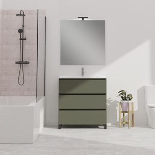 Conjunto de baño Wink | 80 cm Verde Musgo | Tres cajones | Lavabo encastrado | No incluye espejo | Mueble montado | Alday