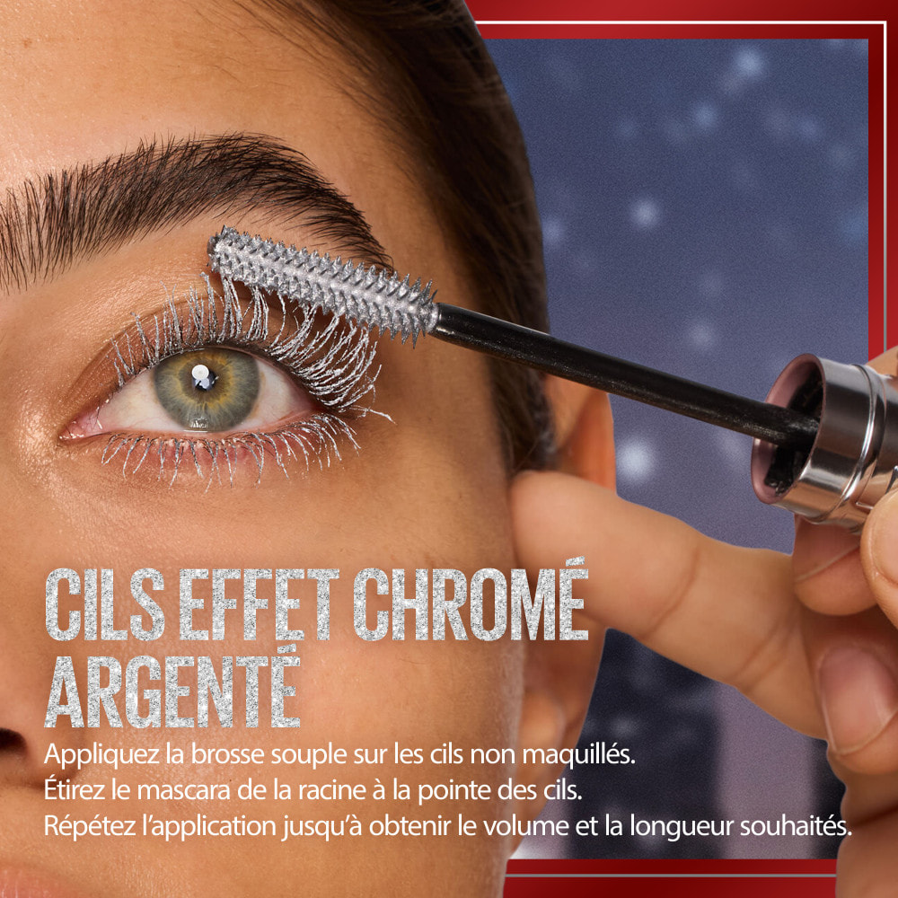 Maybelline New York Mascara Waterproof Cil Sensational Sky High Silver Chrome effet chromé argenté volume et longueur illimitée,
